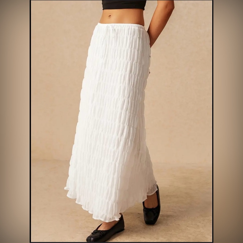 White Maxi Skirt - Lightweight Textured Layered Design